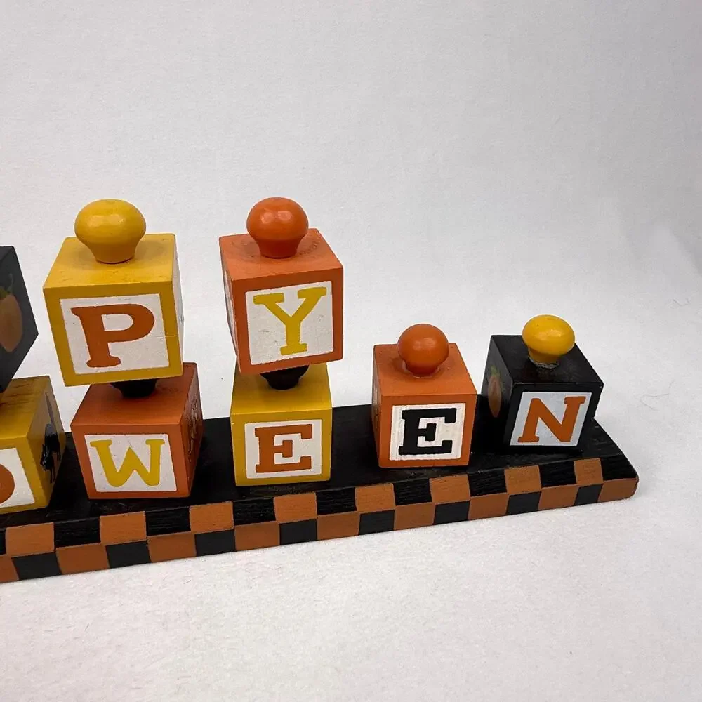 Vintage Happy Halloween Rotating Block Sign